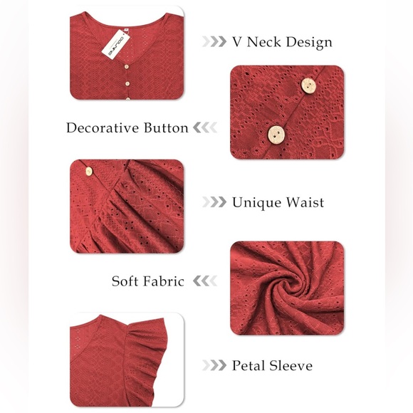 Plus Size Red Petal Sleeve Top - Picture 3 of 4